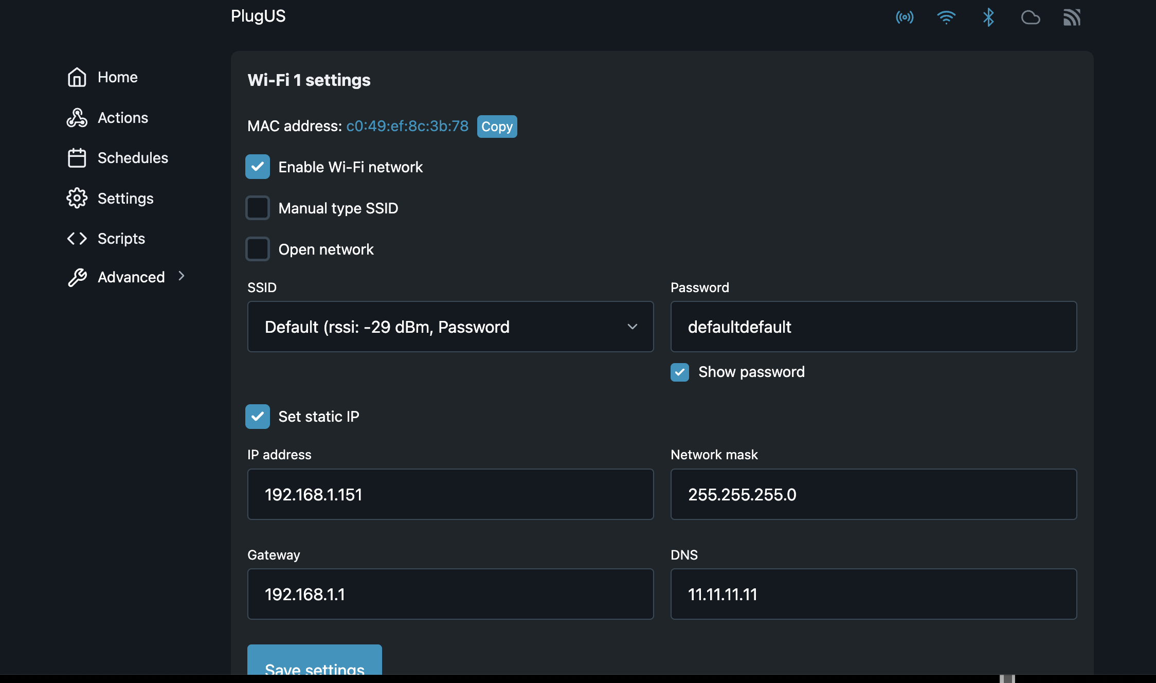 Shelly Plug wifi screen